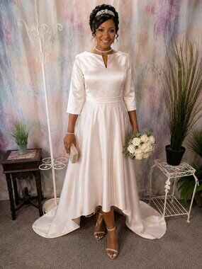 New 📌Xuzey Satin High-Low Short Train Structured Bodice Wedding - Formal Gown